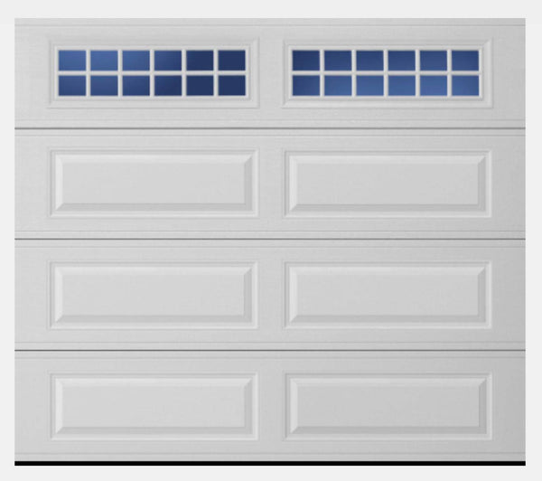 Long Raised panel garage door with Stockton windows 