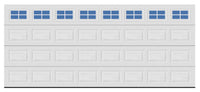 Short raised panel double garage door with windows