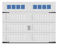 Long carriage panel single garage door with windows