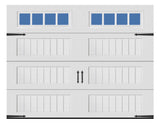 Long carriage panel single garage door with windows